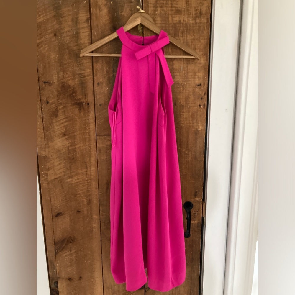 Cece bright pink shift dress bow neck size 6